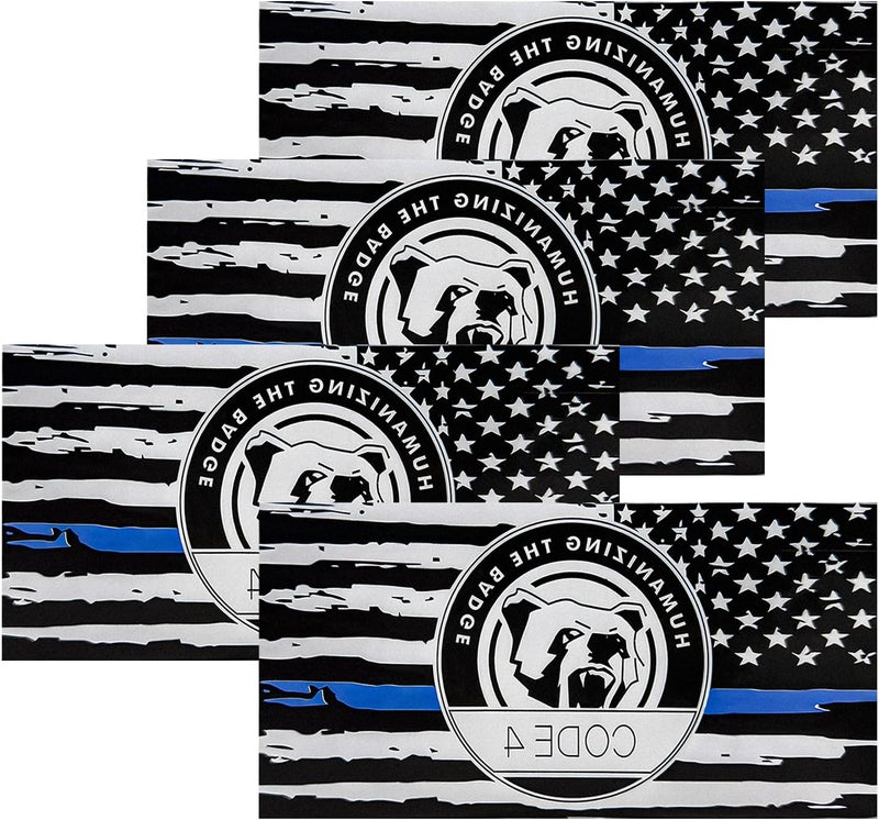 YTFRL 4 PCS Thin Line Sticker Code 4, American Flag Waterproof Vinyl Decal Police Support Bumper Stickers, Reflective Support Law Enforcement Decal for Car Truck Window Laptop - Image 1